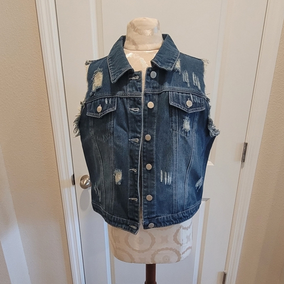 Denim Vest Distressed by Allegra K - Picture 2 of 10